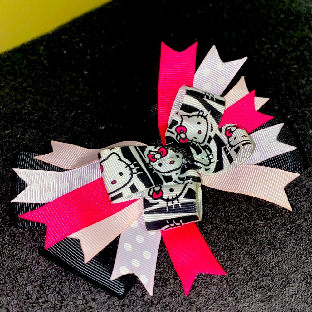 Hello Kitty Pink,White and Black multi colored Barrette alligator Hair clip Bow.